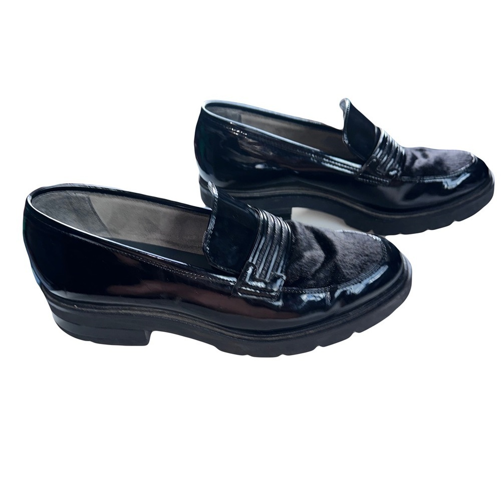 Italian Chunky Black Patent Leather Loafers with Calf Hair Upper Size 41 - Picture 2 of 8